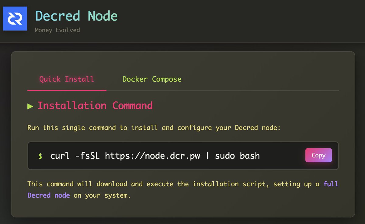 goodc0re's tweet image. Nice, an easy installation script to run your own #Decred node: 

dcr.pw

$DCR #PrivacyTech #Privacycoins #Dinocoins