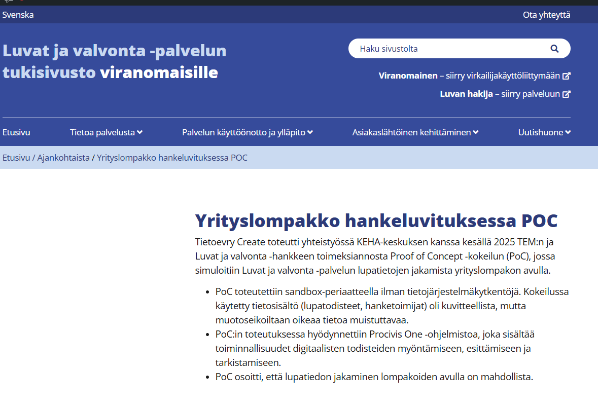 PoC -kokeilussa simuloitiin Luvat ja valvonta -palvelun lupatietojen jakamista yrityslompakon avulla #digiluvat #yksiluukku Lue juttu 👉luvatjavalvonta.fi/ajankohtaista/…
