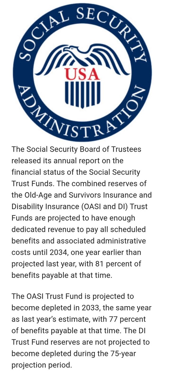 401Doge's tweet image. Disband Govt
Reform Tax
#TaxationWithoutRepresentation

2033 is crazy for SS to run out of money considering all the old ass people that paid into the system, THEIR WHOLE LIVES, are just now starting to retire (while being asked to work until 70)

Younger Generations Get Fkd More