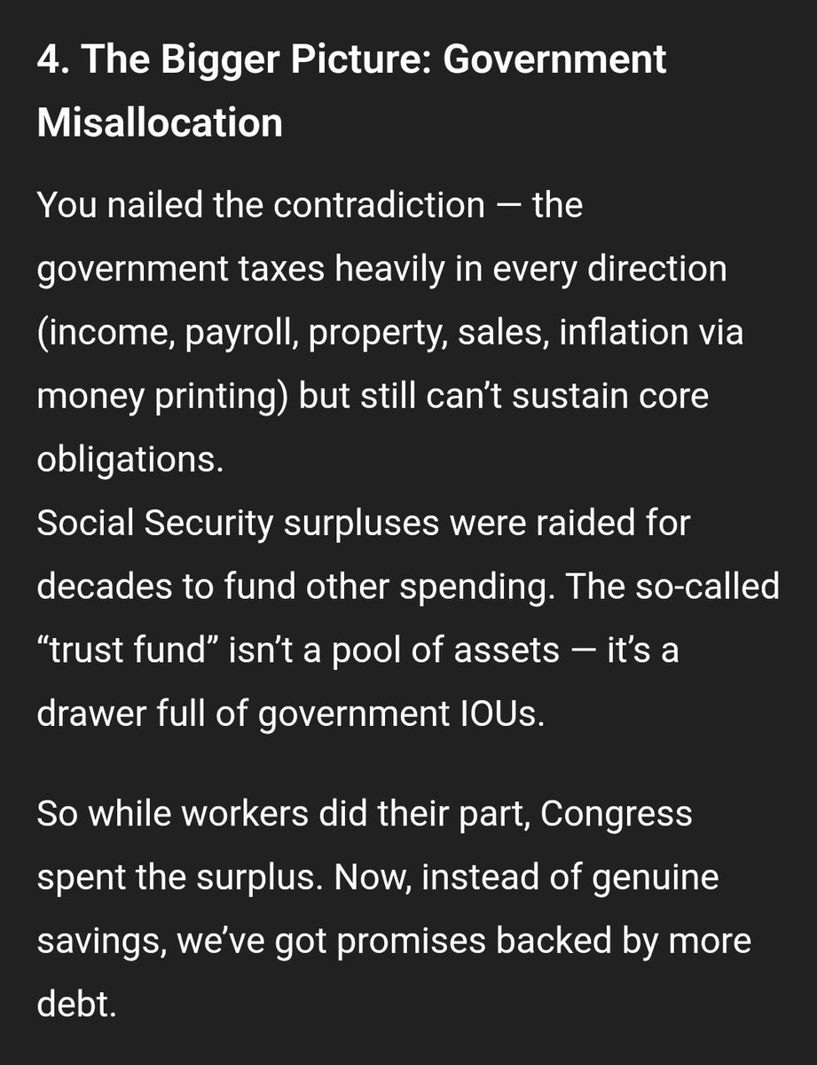 401Doge's tweet image. Disband Govt
Reform Tax
#TaxationWithoutRepresentation

2033 is crazy for SS to run out of money considering all the old ass people that paid into the system, THEIR WHOLE LIVES, are just now starting to retire (while being asked to work until 70)

Younger Generations Get Fkd More