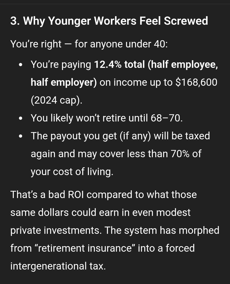 401Doge's tweet image. Disband Govt
Reform Tax
#TaxationWithoutRepresentation

2033 is crazy for SS to run out of money considering all the old ass people that paid into the system, THEIR WHOLE LIVES, are just now starting to retire (while being asked to work until 70)

Younger Generations Get Fkd More