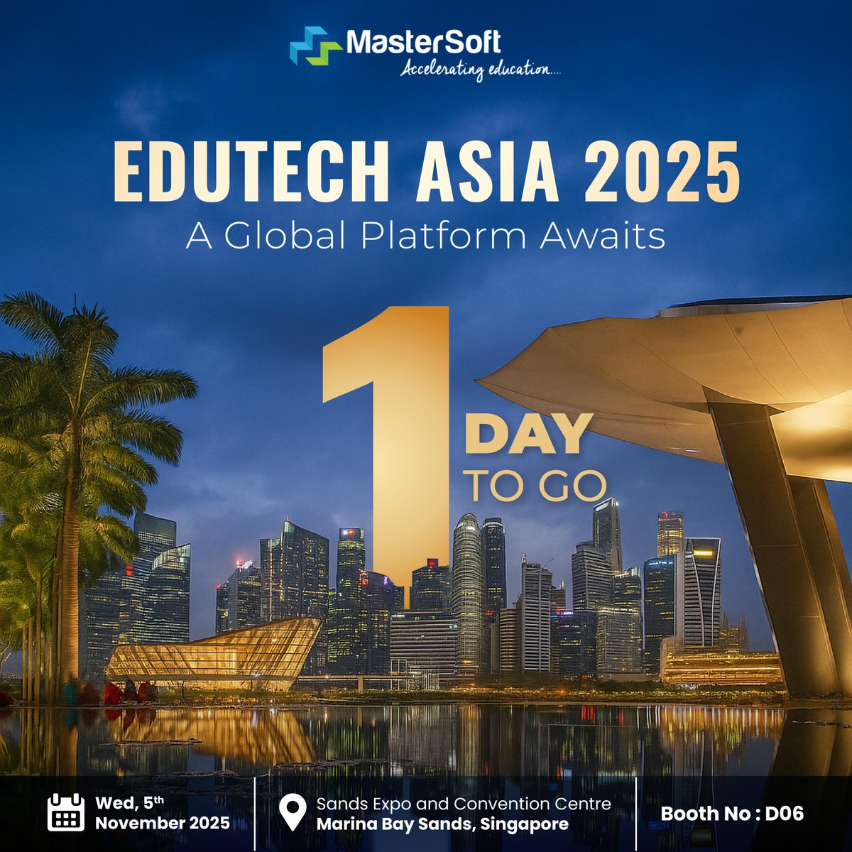 mastersoft_erp's tweet image. Tomorrow it all begins!

Just 1 day to @edutech_asia — where MasterSoft unveils next-gen Agentic AI innovations redefining student success &amp;amp; institutional intelligence.

📍Visit us at Booth D06

Let’s shape the future of global education together!

#MasterSoft #EdTech #AI
