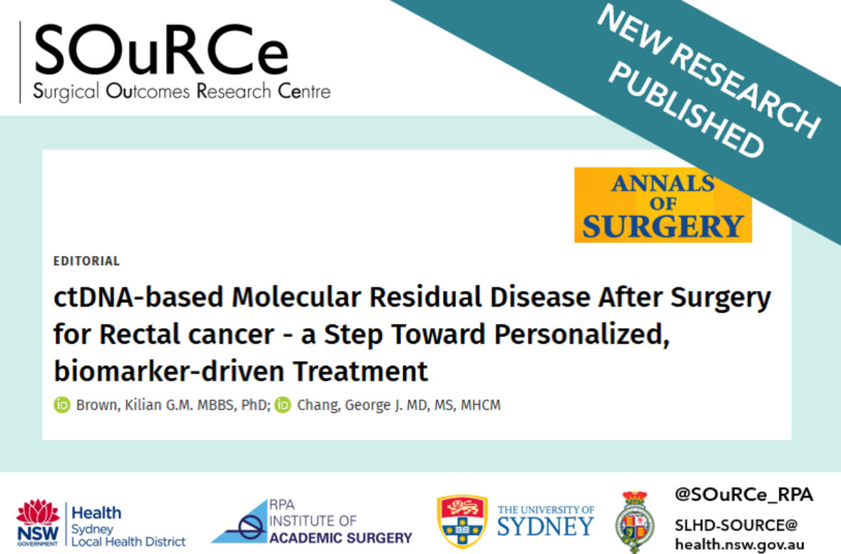 SOuRCe_RPA's tweet photo. New #research published by #SOuRCe's Notaras fellow during their fellowship. It emphasises #ctDNA as a #biomarker to detect molecular residual #disease (#MRD) after #surgery for patients with locally advanced #rectal #cancer. Read more at: https://t.co/PzVCfD0ojW

@SydneyLHD https://t.co/wRFvYm6qDH