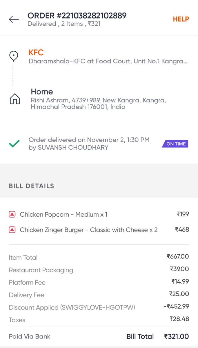 roasted_wolf's tweet photo. I never received 2 Zinger burger and chicken popcorn, instead I just received 2 pieces of chicken with a dip I never wanted.

This kind of service is not appreciated @Swiggy @swiggy https://t.co/A4LJPshPkt