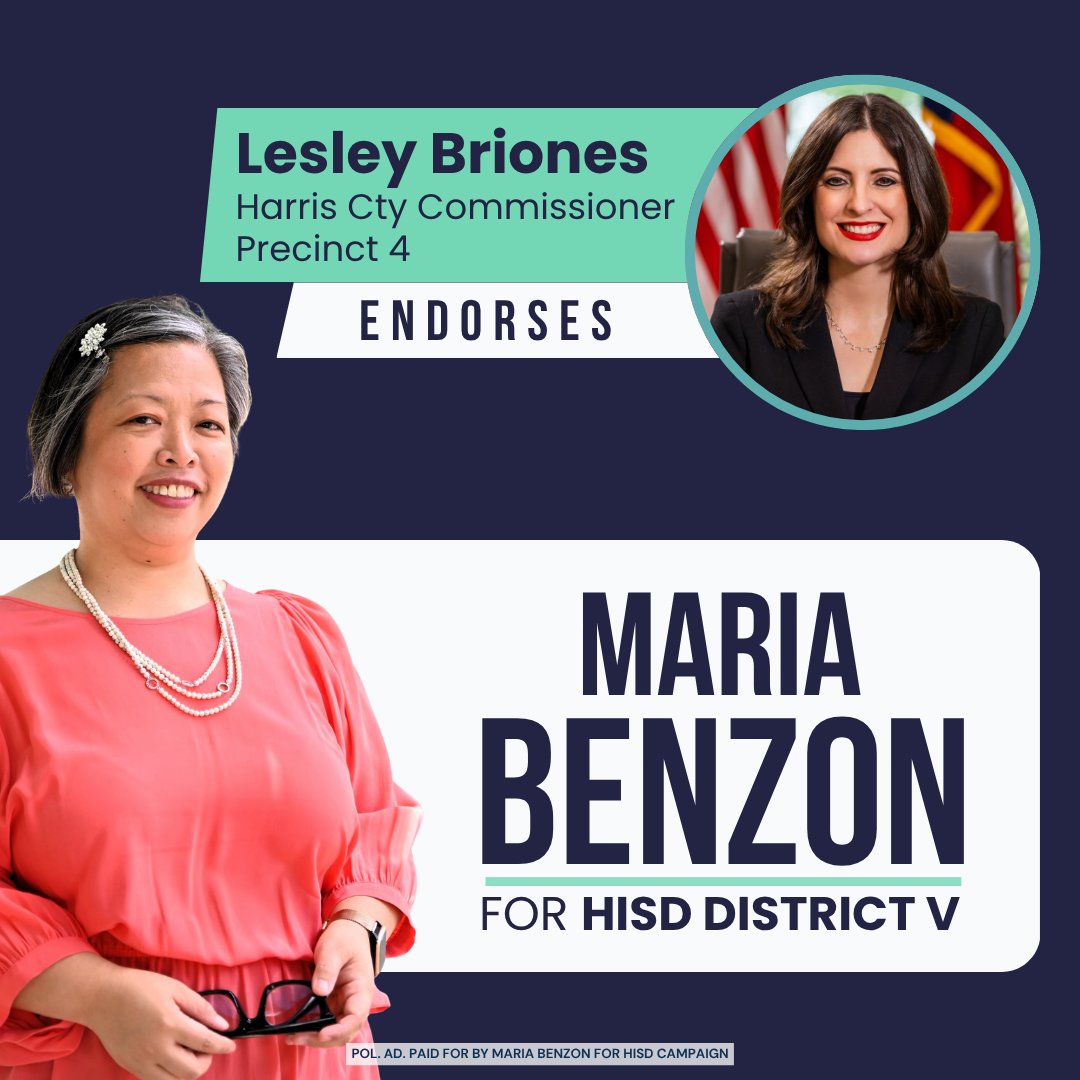 benzon4hisd's tweet photo. @LesleyBrionesTX endorses me for HISD Trustee in District V! 6 hours until the polls close - Find your nearest polling site at https://t.co/2E4JBGguLb
#vote #benzon4hisd https://t.co/jG1HTlGZEI