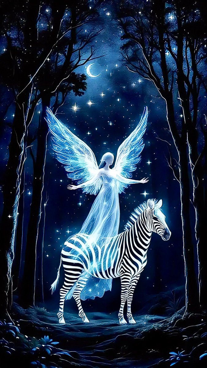 🦓 A celestial guardian glows in the midnight forest, standing gracefully on a zebra bathed in moonlight. 🌙✨ A surreal blend of wild nature and divine light—perfect for dreamers and mystics. 4k 🩸✨ #FantasyArt #MysticalVibes #phonewallpaper