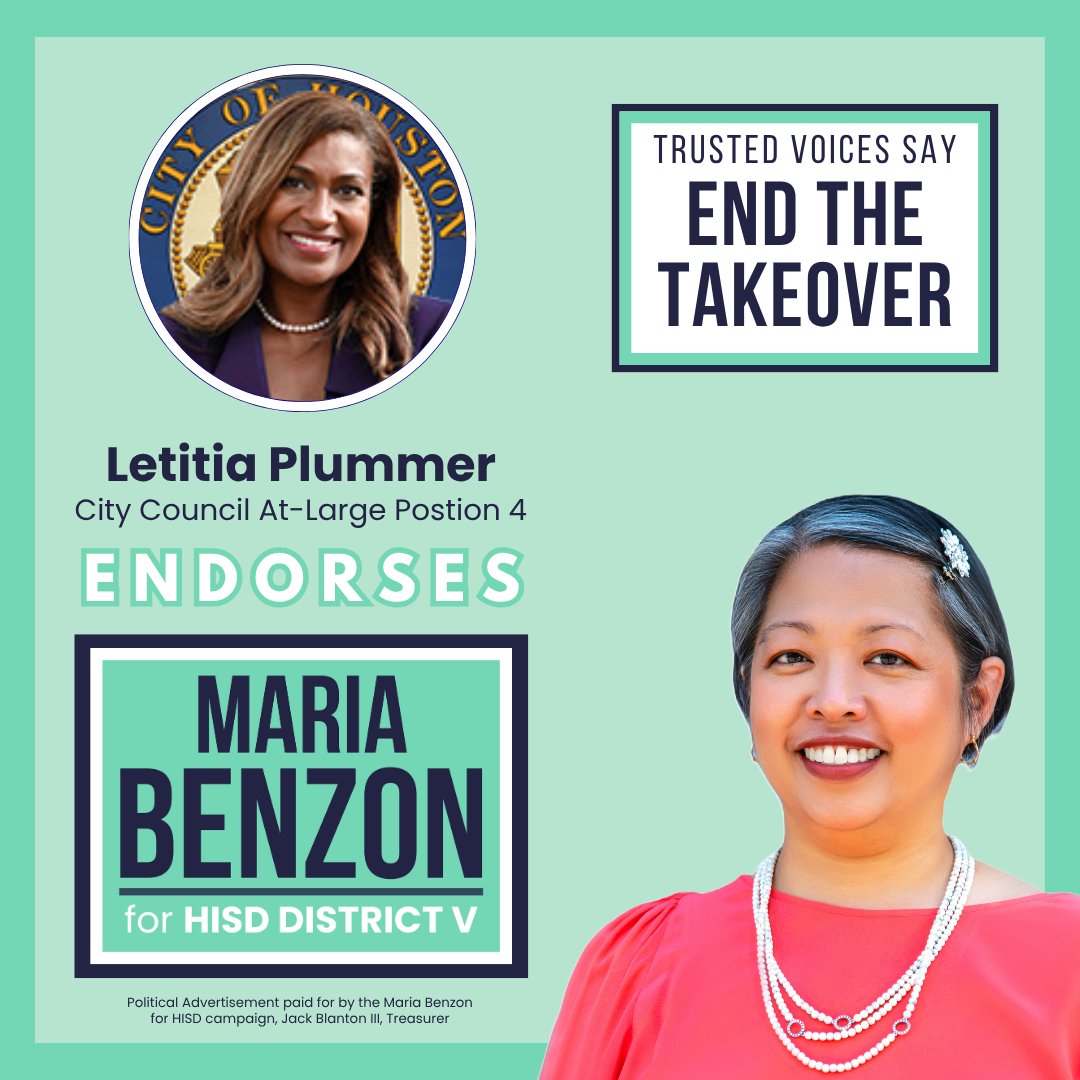 benzon4hisd's tweet photo. @letitiaplummer endorses me for HISD Trustee in District V! 2 hours until the polls close - Find your nearest polling site at https://t.co/2E4JBGh2AJ
#vote #benzon4hisd https://t.co/bbPrvsuLH4