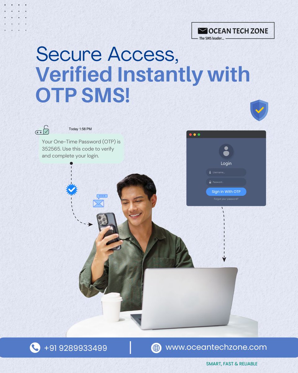 Oceantechzone's tweet image. 🔐 Secure access, verified instantly — with OTP SMS by Ocean Tech Zone!
Deliver fast, DLT-approved OTPs for safe logins &amp;amp; transactions.

📞 9289933499 | 🌐 oceantechzone.com

#OTPSMS #UserVerification #OceanTechZone #SecureMessaging #DigitalSecurity