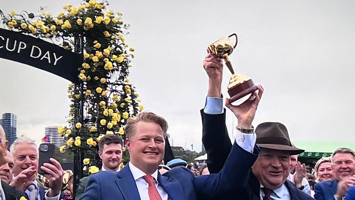 Manique8's tweet photo. Winner 🐎🐎  A Double  Caulfield Cup🏆 & the 165th #MelbourneCup 2025 🏆on   #HalfYours the only Australian Horse in the race . The trainers  are the McEvoys .

another Gal Jockey #JamieMelham wins 😃. Jamie won the 1st Double Caulfield Cup & Melbourne Cup.
Historic race. 
Jamie also had tough times ie being in a coma.  Was married this year too.

Michelle Paine commentator in Red was the 1st Gal jockey 🏇 to win Melbourne Cup 10 yrs ago. Watch movie Ride like a girl .  

The Race that stops a nation.
The Melbourne Cup. 
MC Eddie McGuire ✅