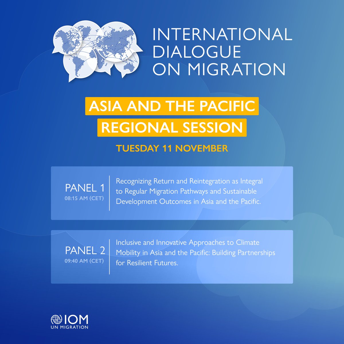 #IDMigration25 is coming up next week! 

If you are interested in understanding the work of IOM and current global discussions on reintegration and climate mobility, the Asia Regional Session is for you.

Register here: idm2025.org