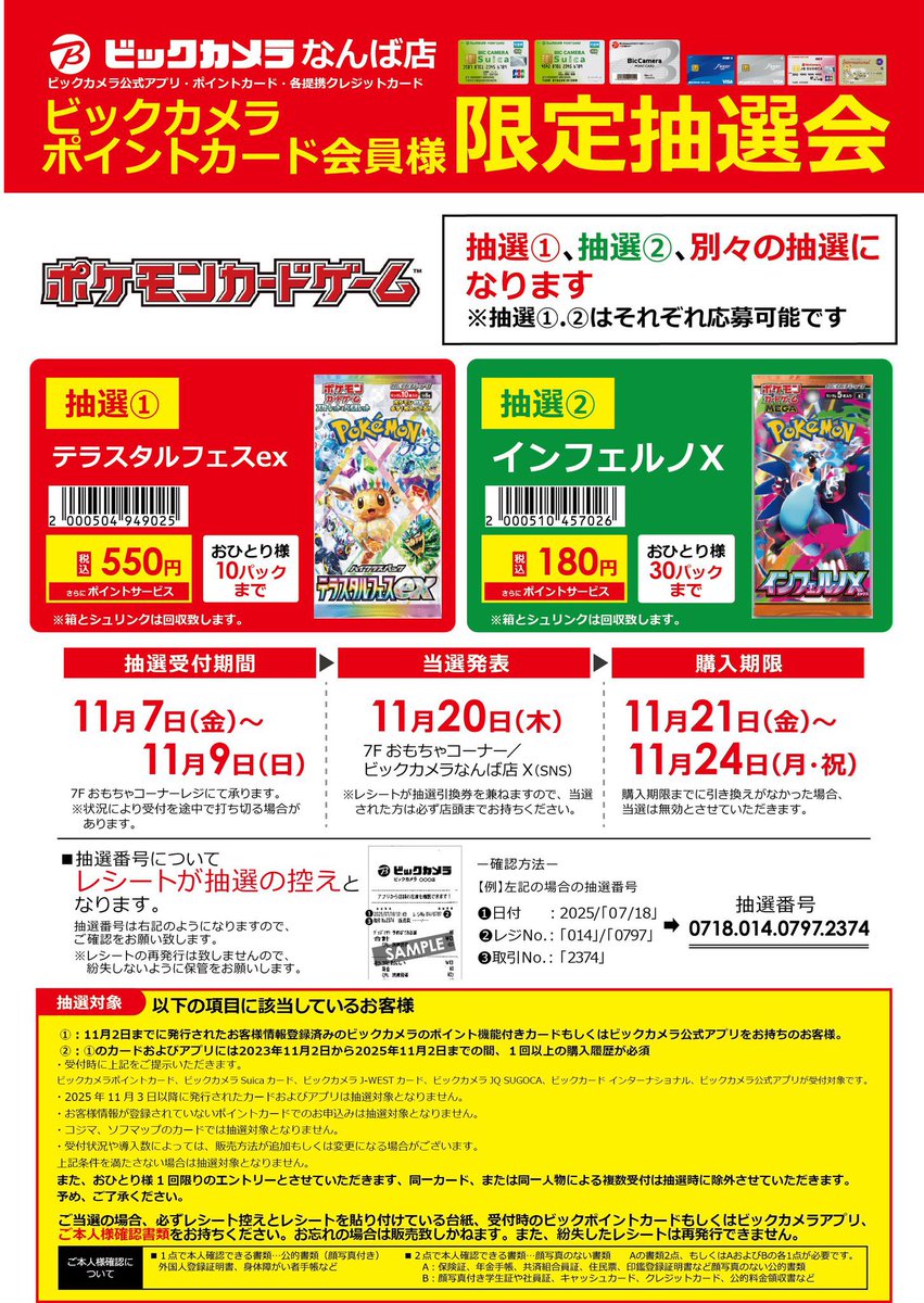 ポケカ抽選販売】 ビックカメラなんば店にて「テラスタルフェスex