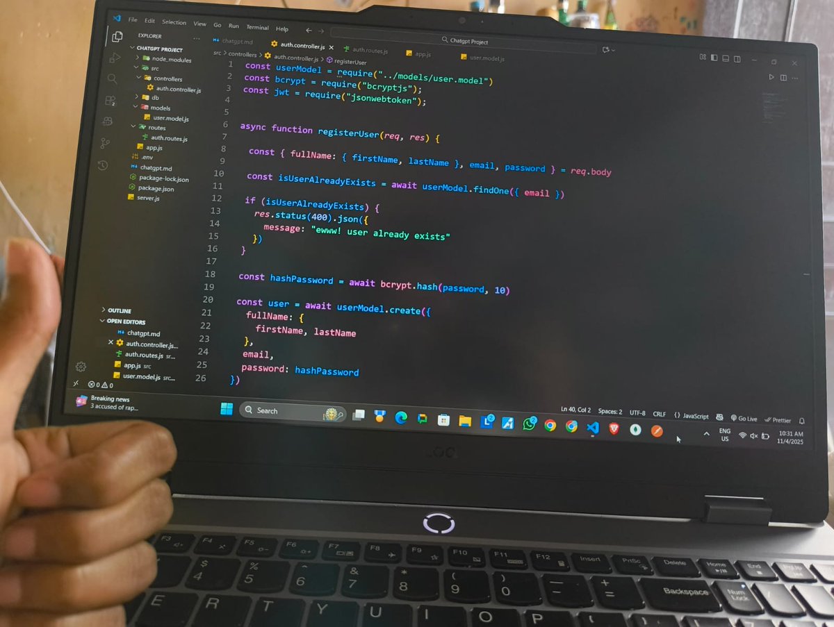 isha_singh06's tweet image. Good morning guy&apos;s😄

I Started working on a new project till now i create userSchema and authRegisterController stay tuned for more updates✅