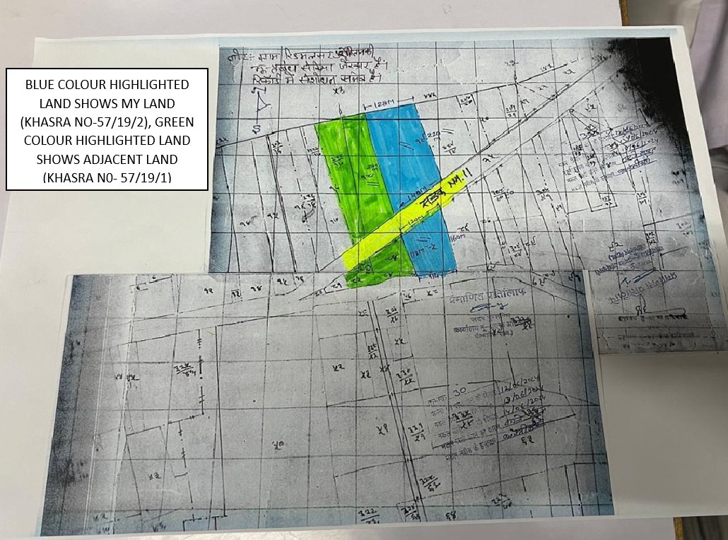 sanjeevc2407's tweet image. The encroachers hold an Ikrarnama (private agreement) for the adjacent plot.
Using that they crossed over into my boundary and now claim that my land, after 50+ years of my possession, somehow “falls into their land.”  

Their entire claim is based on “missing revenue maps&quot; of…