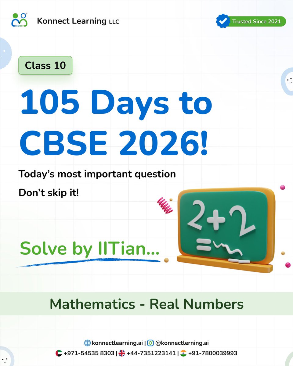 konnectlearnai's tweet image. 🎓 Class 10 | 105 Days to CBSE 2026!
Don’t skip this — Today’s Most Important Question! ⚡

#KonnectLearning #Class10Maths #CBSE2026 #BoardExamPrep #StudyMotivation #CBSEBoard #educationforall #ExamTips #elearning #IndiaStudents #MathsTricks #ViralReel #StudyInspiration