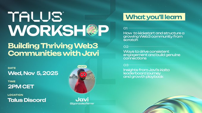 pascalinto's tweet image. Gtalus fam...
can&apos;t wait to hop in on the upcoming workshop on Talus labs discord with @jgonzalezferrer &amp;amp; @Tbrread
🐸Date: Nov 5 CET
🐸 Learn how to drive lasting engagement + build your voice on X
@talus_intern @Talus_Labs #Talus_Labs