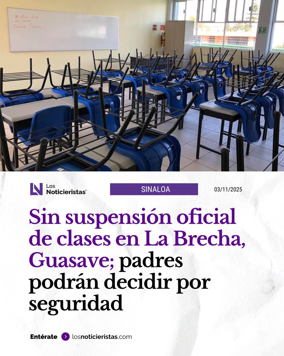 noticieristas's tweet photo. 🟣| Hasta el momento la #SEPyC no ha emitido ningún comunicado oficial de suspensión de clases en nivel básico para la sindicatura de La Brecha, #Guasave, tras la intensa jornada de enfrentamientos y operativos de este lunes 3 de noviembre. 

Info 📲 https://t.co/lLdJ3NUdb7 https://t.co/Wz2ac0Qvam