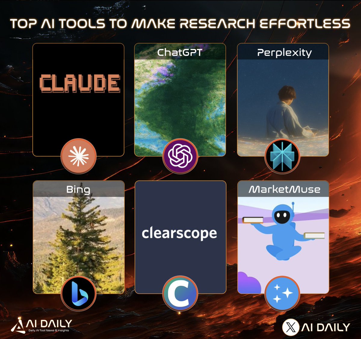 DailyAI_Ins's tweet image. 🌟 TOP AI TOOLS TO MAKE RESEARCH EFFORTLESS 🌟

Stop wasting hours scrolling through data, let #AI do the hard work. 

These tools find, summarize, and organize everything you need in seconds. Smarter research starts here.

#tools #ChatGPT
