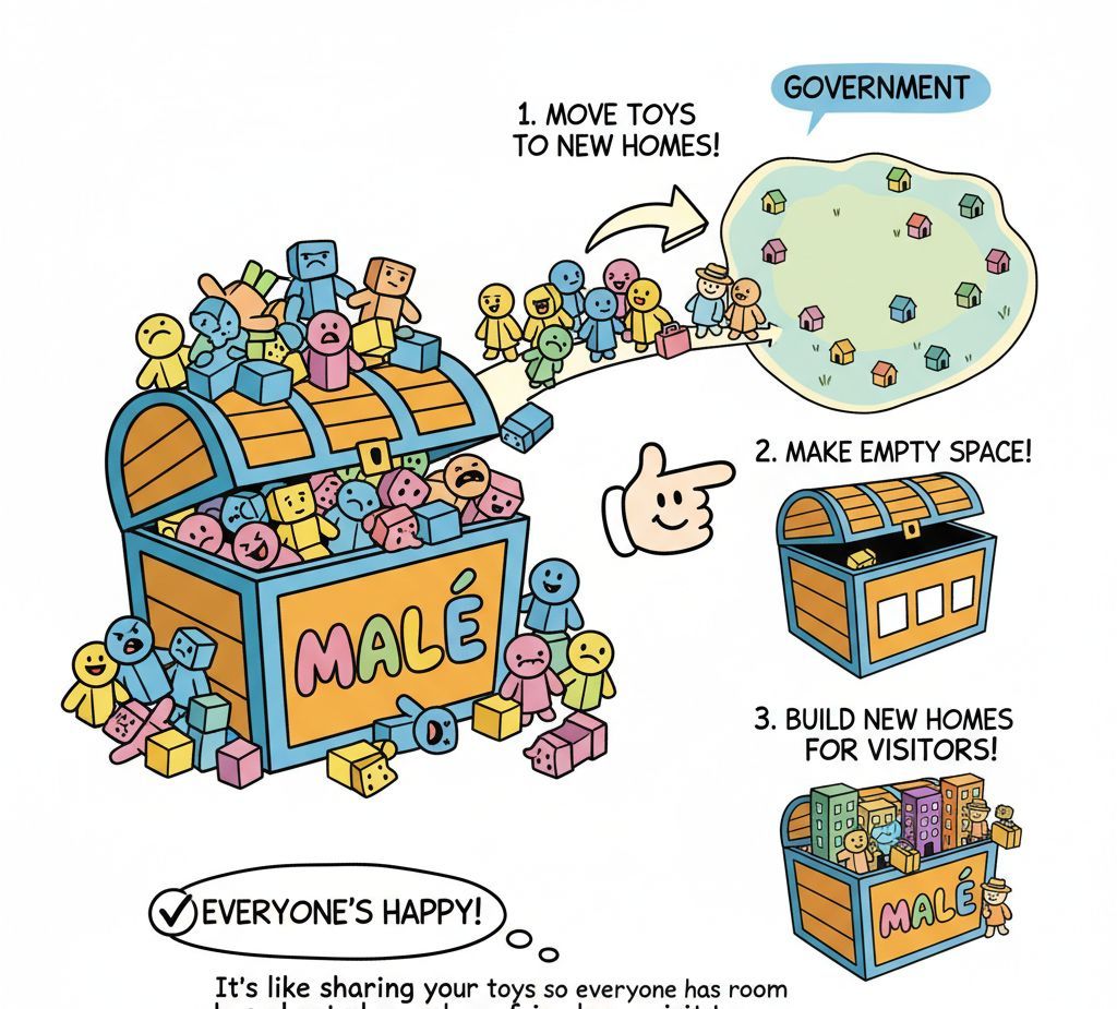 Binveriya schemes main objectives;

-to de-congest Malé 

-to relocate population of Malé 

-to empty some blocks

-to give a home for people of Malé

It is actually very simple as <a href="/BoilingShamaan/">boiling.shamaan</a> says.