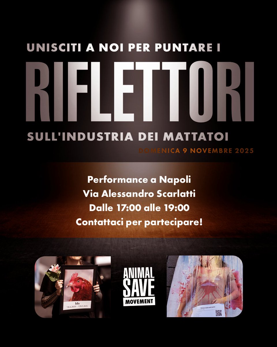 SaveNapoli's tweet image. È arrivato il momento di scostare le tende. Il 9 novembre, vogliamo puntare i riflettori su ciò che l'industria dei macelli sta provando a nascondere.

Unisciti a noi a Napoli.

Contattaci su IG per partecipare!

#Slaughterhouse #Mattatoio #AnimalAgriculture #Allevamento #GoVegan