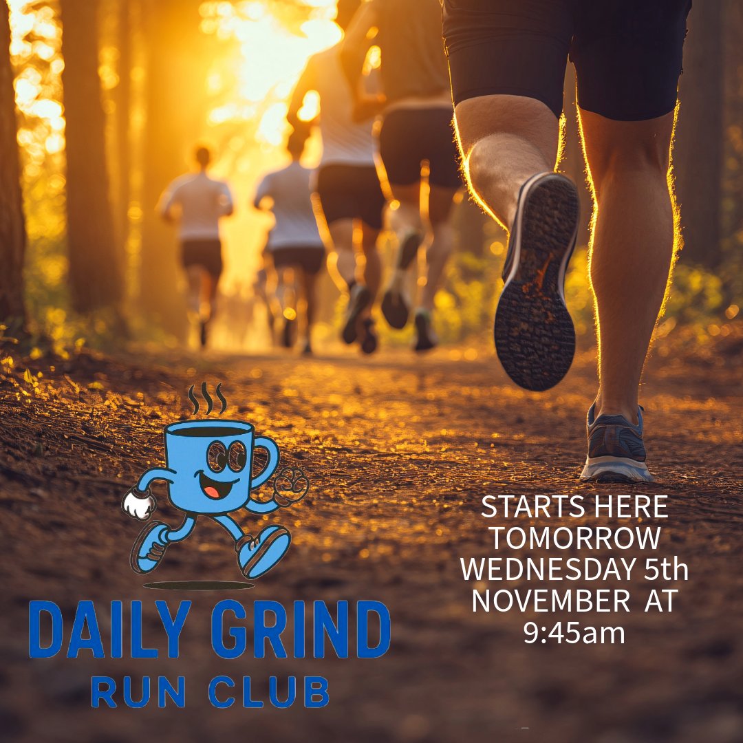 🏃‍♂️✨ **REMINDER: THE DAILY GRIND RUN CLUB STARTS TOMORROW!** 🌟👟

Ready to kickstart your fitness journey? Join us for a jog or a leisurely stroll with like-minded folks who share your passion for movement and community!
📍 **Meeting Point:** Apple Press  
🕘 **Time:** 9:45 AM