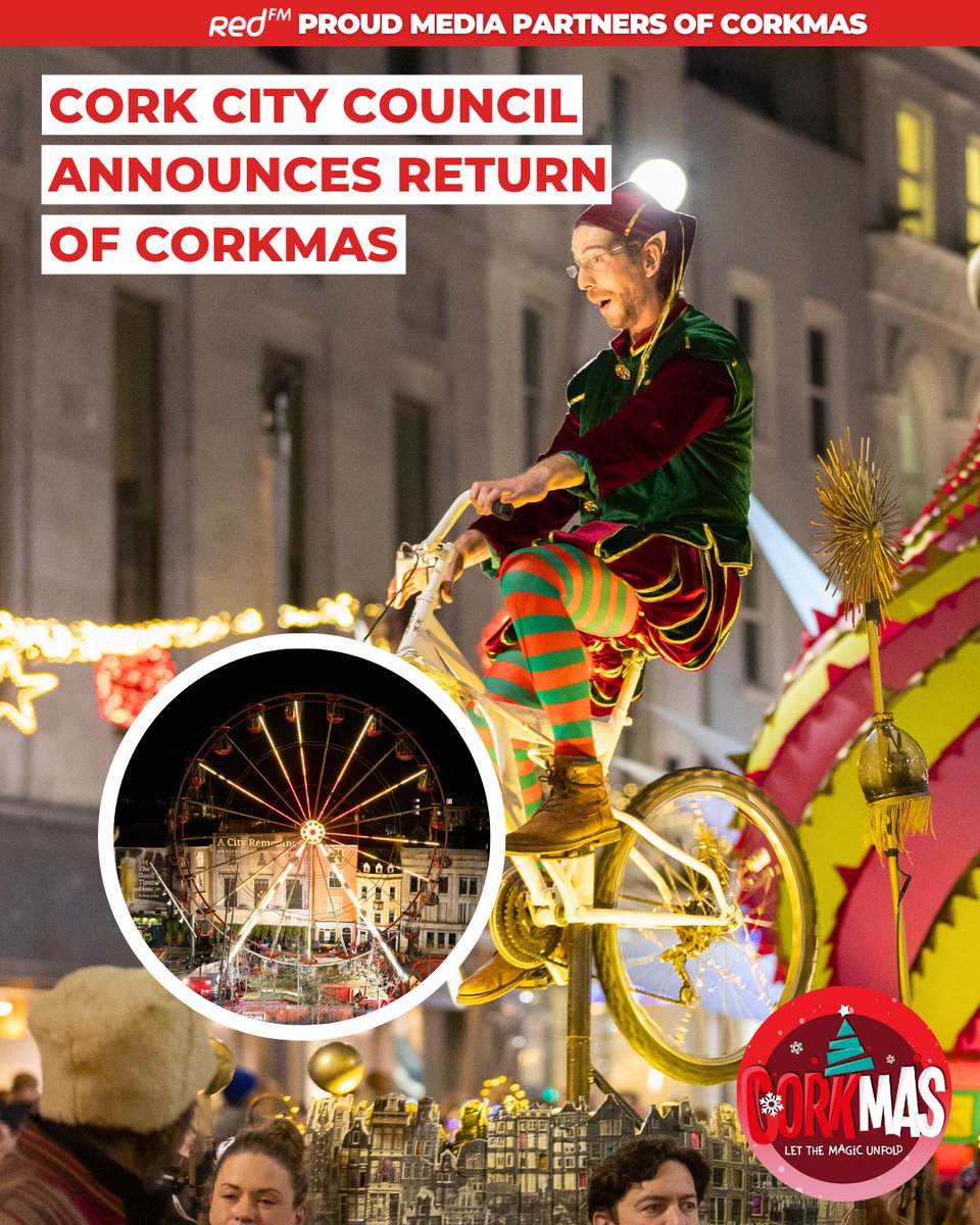 CorksRedFM's tweet image. CORKMAS is back! 🎄

Cork City’s annual Christmas celebration, Corkmas, returns this festive season from 14th November to 31th December 2025! 🎅🏻

@corkcitycouncil