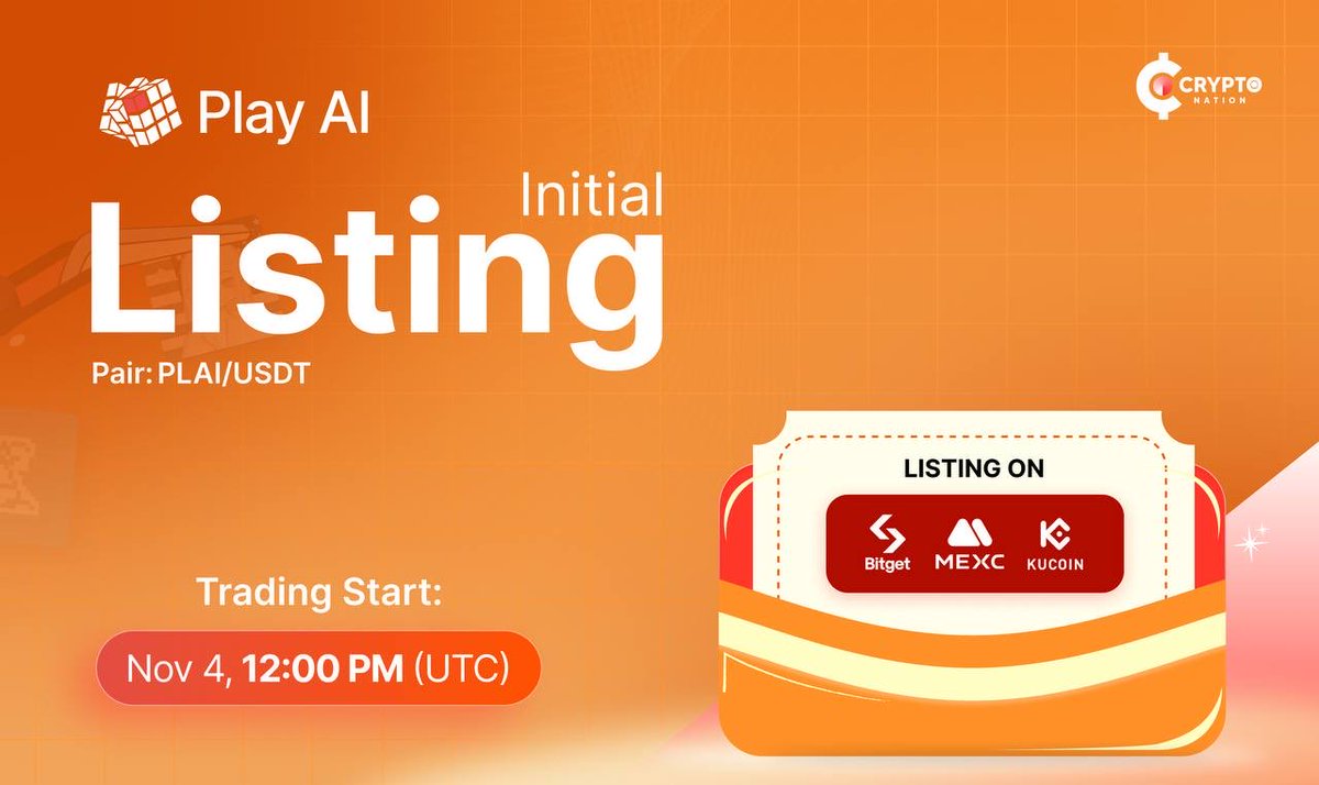 $PLAI is about to take off!

Mark your calendars — Nov 4, 12 PM UTC
📍 KuCoin | MEXC | Bitget

@PlayAInetwork is leveling up the AI game on Base, powered by x402 integration, staking, and a solid $6.3M raise.

The future of onchain AI starts now. ⚡️🤖
