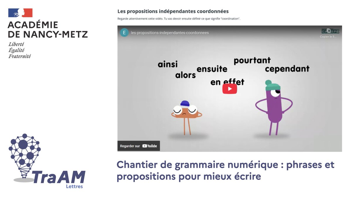 🧑‍💻 #TraAMLettres | Étude de la langue

🔷 « Chantier de grammaire numérique : phrases et propositions pour mieux écrire » – Un scénario #TraAM <a href="/acnancymetz/">Académie de Nancy-Metz</a> pour travailler la notion de proposition à l’aide de l’exerciseur de l’ENT en classe de 3e

👉 edubase.eduscol.education.fr/fiche/23548