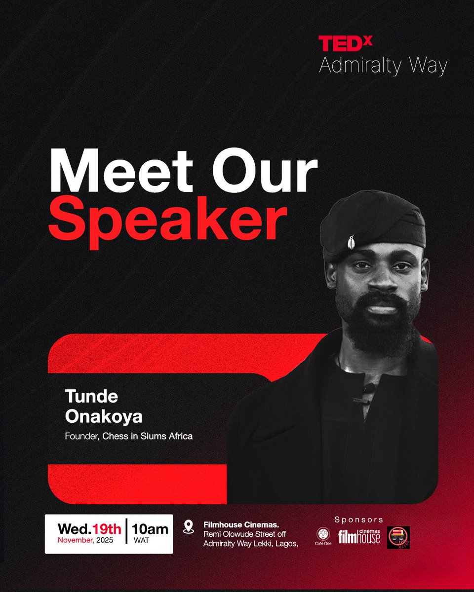TEDx_Admiralty's tweet photo. Join us this November at TEDx Admiralty Way as he shares how strategy and compassion can build a better future for everyone.

📍 Filmhouse Cinemas, Admiralty Way, Lekki
🗓 Wednesday, November 19 
🕦 10 AM 
(https://t.co/3q6fY78MtJ)

#TEDxAdmiraltyWay #RedefiningMasculinity https://t.co/wY4v5p5sGc