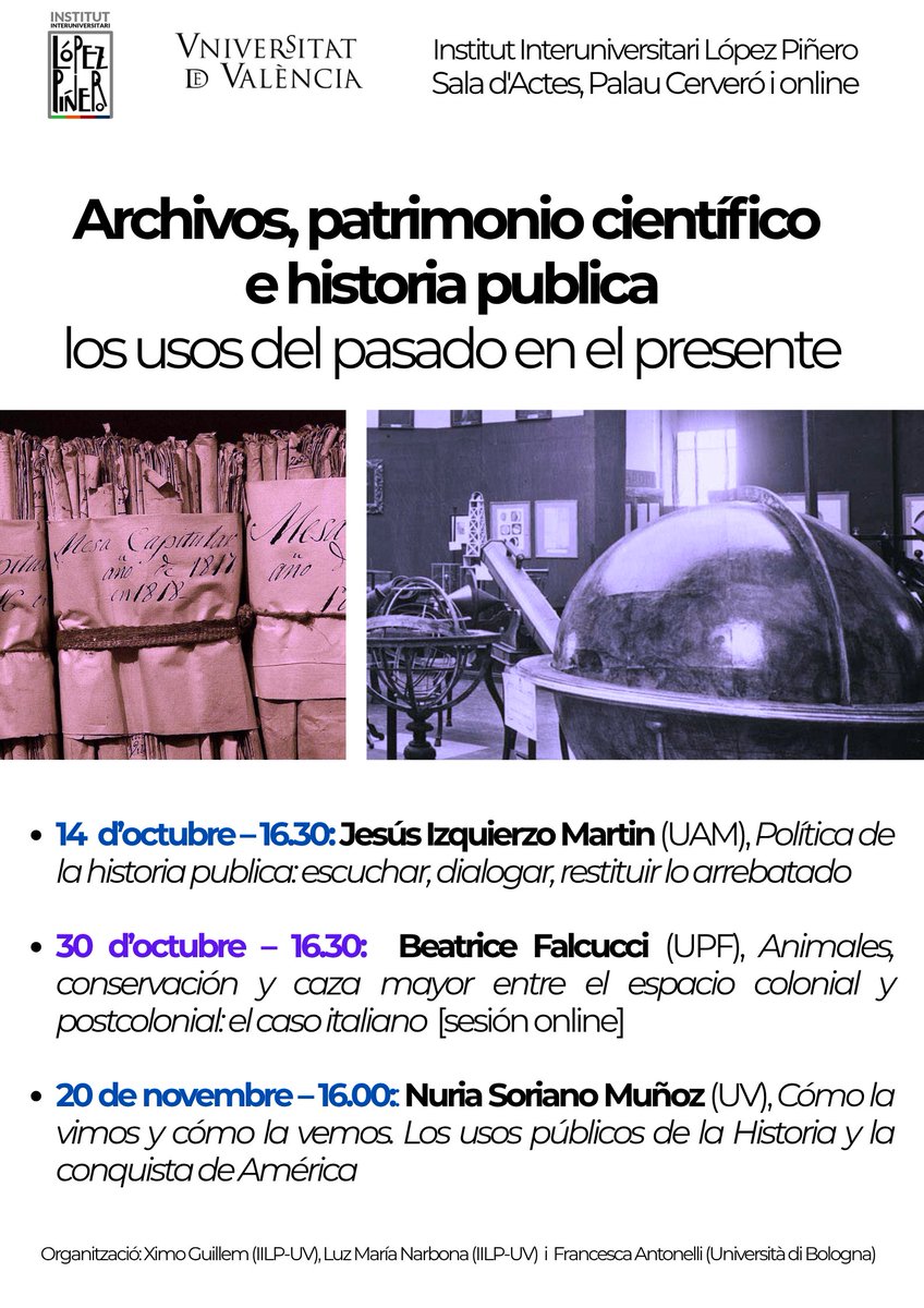 emoderUV's tweet image. Ximo Guillem @IILP_UV, Luz M. Narbona @IILP_UV  y Francesca Antonelli @Unibo organizan estos seminarios de debate  titulados &quot;Archivos 🗄️ patrimonio científico 👨‍🔬 e historia pública&quot;💛 Para 🗣️ sobre el papel del pasado en el presente estará allí @NuriaSorianoMu  el próximo día 20