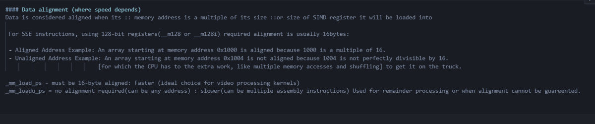 jorasdroid's tweet photo. #Day3
Data Alignment: decoding at fastest pace, requires aligned memory address so that lookup & multiple memory access can be reduced.
that's where:
_mm_load_ps : for aligned data
_mm_loadu_ps: for unallliged data
#Video_decoding #Data_alignment #developerlearning https://t.co/jyV8WfxZxW