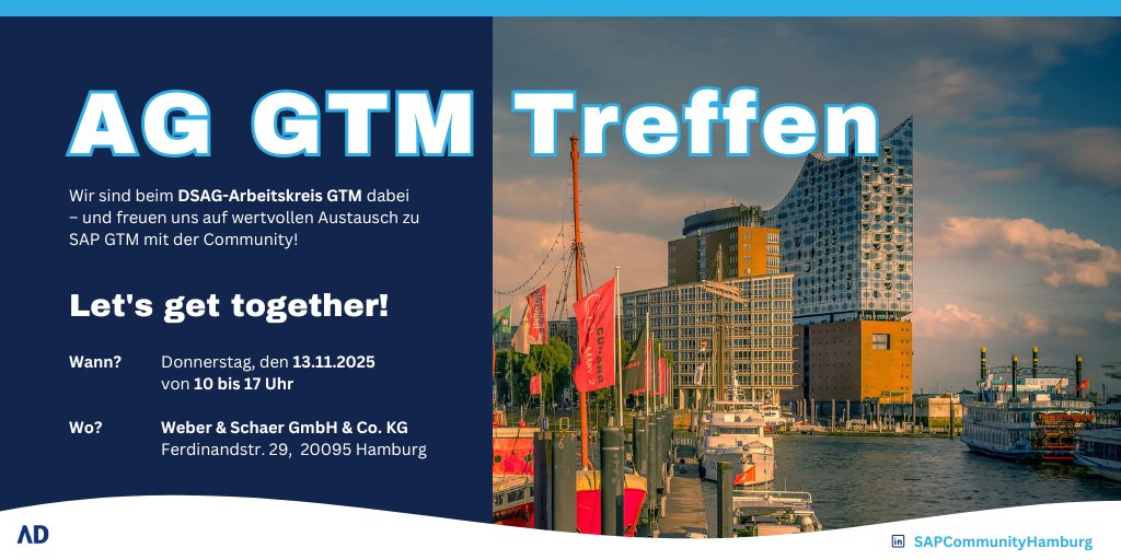 peter_langner's tweet image. Es ist wieder soweit – das nächste DSAG AG GTM Treffen findet am 13. November bei Weber &amp;amp; Schaer GmbH &amp;amp; Co. KG, Ferdinandstr. 29, 20095 Hamburg statt, ganztägig rund um SAP Global Trade Management.

Themen:
- S/4HANA-Migration,
- Integration von Konditions- &amp;amp; Trading-Kontrakten,…