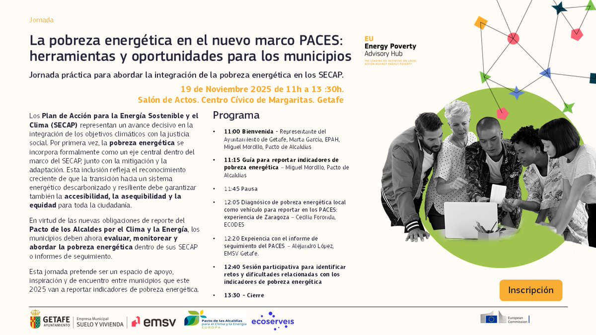 📅 Save the date! Join us on 19 NOV in Getafe for the national event of <a href="/EPAH_EU/">EU Energy Poverty Advisory Hub</a> on #EnergyPoverty within the new framework of Sustainable Energy and Climate Action Plans #SECAP 🏘️
Are there opportunities for municipalities? Let’s explore them together! 👇 ecoserveis.net/en/epah-nation…