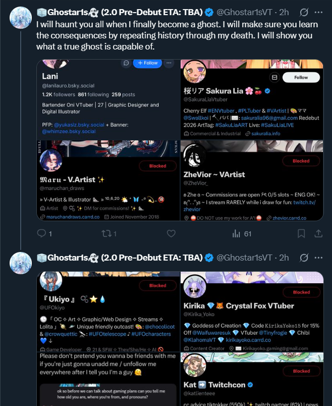 SakuraLiaVtuber's tweet image. Dear Ghost,
please seek medical help. Sending threats to us about harming yourself is really concerning. Everyone already moved on and you keep saying that we harass you.

 You were the one who caused the problems to people but you could never admit you did wrong.  Please leave…