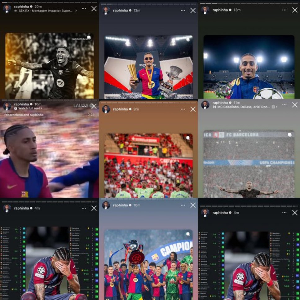 Culernews's tweet photo. Menos de 24 horas após o anúncio da Seleção Mundial FIFPro, na qual ele não foi incluído, Raphinha compartilhou stories no Instagram mostrando suas conquistas ao longo da última temporada.

Algumas das fotos que ele compartilhou vieram com emojis de risada: " 😂😂😂 ". https://t.co/C9va9ysnpE