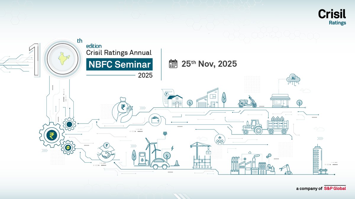 CrisilLimited's tweet image. The journey continues.

Mark your calendar for the 10th edition of Crisil Ratings NBFC Seminar on November 25, where industry voices converge to explore what’s next.

Register now: events.crisilinfo.com/NBFC2025Linked…

#CrisilRatings #10thEdition #NBFCSeminar2025 #DecadeOfNBFC #NBFCSector