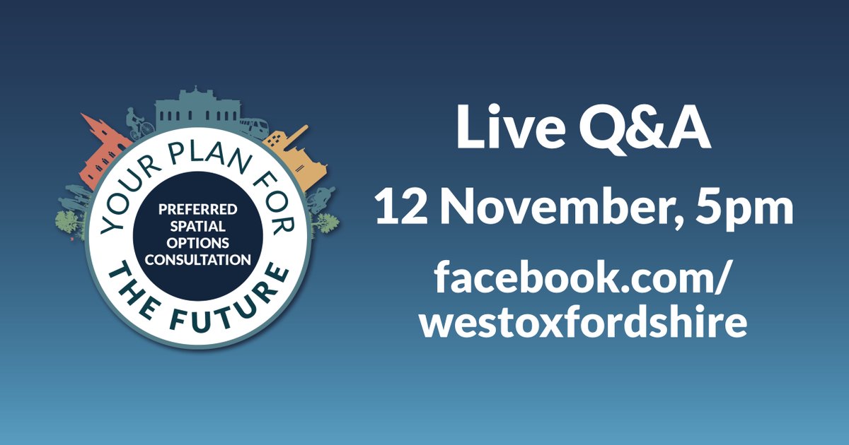 WodcNews's tweet image. 📣 Join our Facebook Live Q&amp;amp;A on West Oxfordshire’s future!

We’re developing the Local Plan &amp;amp; want your views on Preferred Spatial Options for homes, jobs, green spaces &amp;amp; infrastructure.

🎥 Wed 12 Nov, 5pm – join from the comfort of your own home.

#LocalPlan #FacebookLive