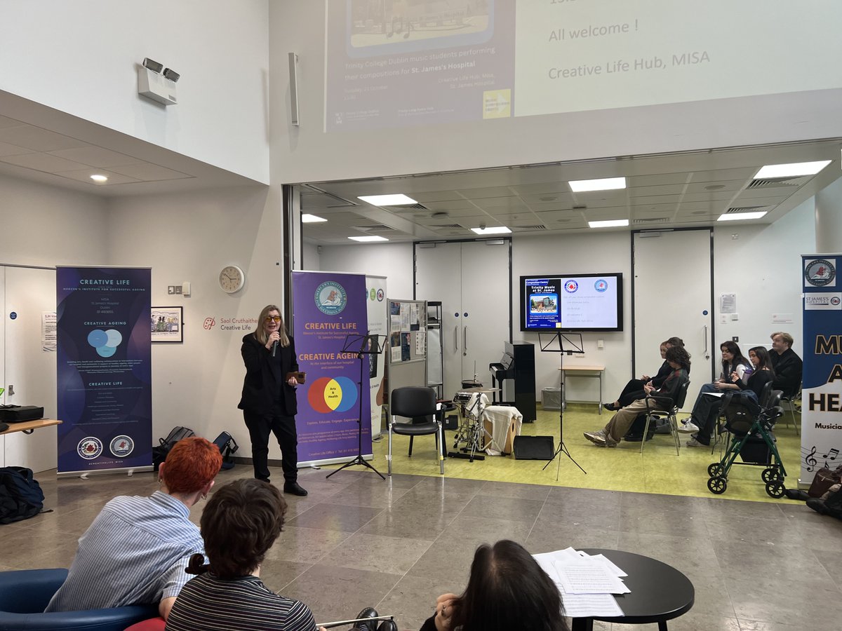 TCDcomposition's tweet image. Some highlights from our recent concert @stjamesdublin 
Our amazing 4th-year students performed their own compositions — and each other’s!
Huge thanks to @RoNevx &amp;amp;Creative Life @MISA for the warm welcome, and to all the patients, staff &amp;amp; visitors who made it so special. 💙