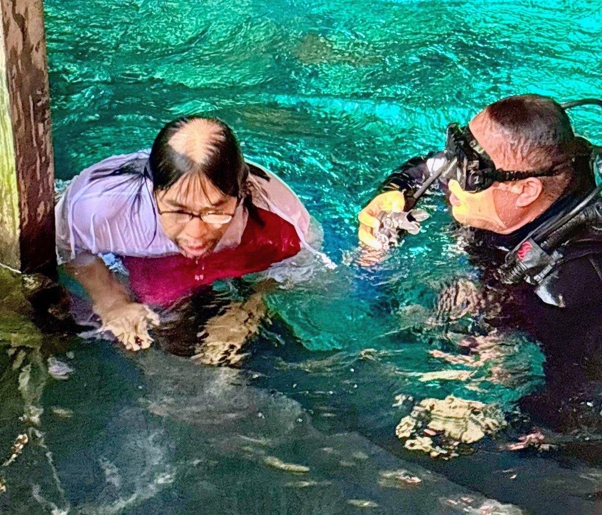 風のいたずら
ならぬ

太陽のいたずら

光りの当たり具合でエライことになりました。

ダイバーもゴーグル越しでビックリしてるのがわかる！