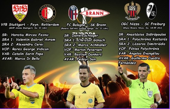 Der deutsche Schiedsrichter Daniel Schlager bekommt am Donnerstag ein weiteres internationales Spiel, wo er beim UEFA Europa League-Spiel in Bologna zum Einsatz kommt um das Spiel gegen Brann Bergen zu leiten. 

Die weiteren Ansetzungen mit deutscher Beteiligung: 👇