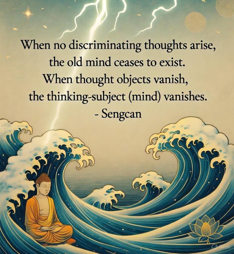 CallsToMind's tweet photo. When no discriminating thoughts arise, the old mind ceases to exist.
When thought objects vanish, the thinking-subject (mind) vanishes.
- Sengcan
#sunyata #middleway #middlepath #enlightenment #awakening #mushin #spiritualawakening #dual #nondual #consciousness #zen #oneness #spiritualawareness #spiritualbliss #spiritual #mindfulness #chan #sengcan #sengtsan #buddhistwisdom #buddhasteachings #spiritualjourney #duality #dualism #spiritualwisdom #nonduality #nirvana #buddhism #dualities #nondualism #enlightenmentpath #emptiness #insightmeditation #vipassana #enlightenmentjourney #satori #meditation #kensho #relativity #callstomind