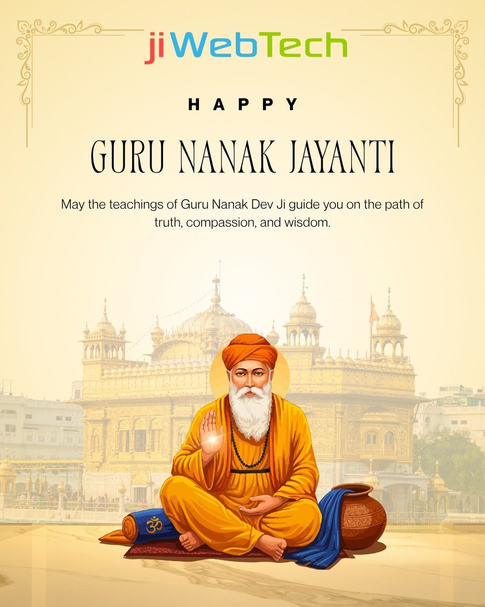 jiWebTech's tweet image. May Guru Nanak Dev Ji’s teachings guide us on the path of truth, compassion, and wisdom.
🌸 Happy #GuruNanakJayanti! 🌸
#GuruNanakDevJi #SatnamWaheguru #Peace #Kindness #PositiveVibes #SpiritualJourney
