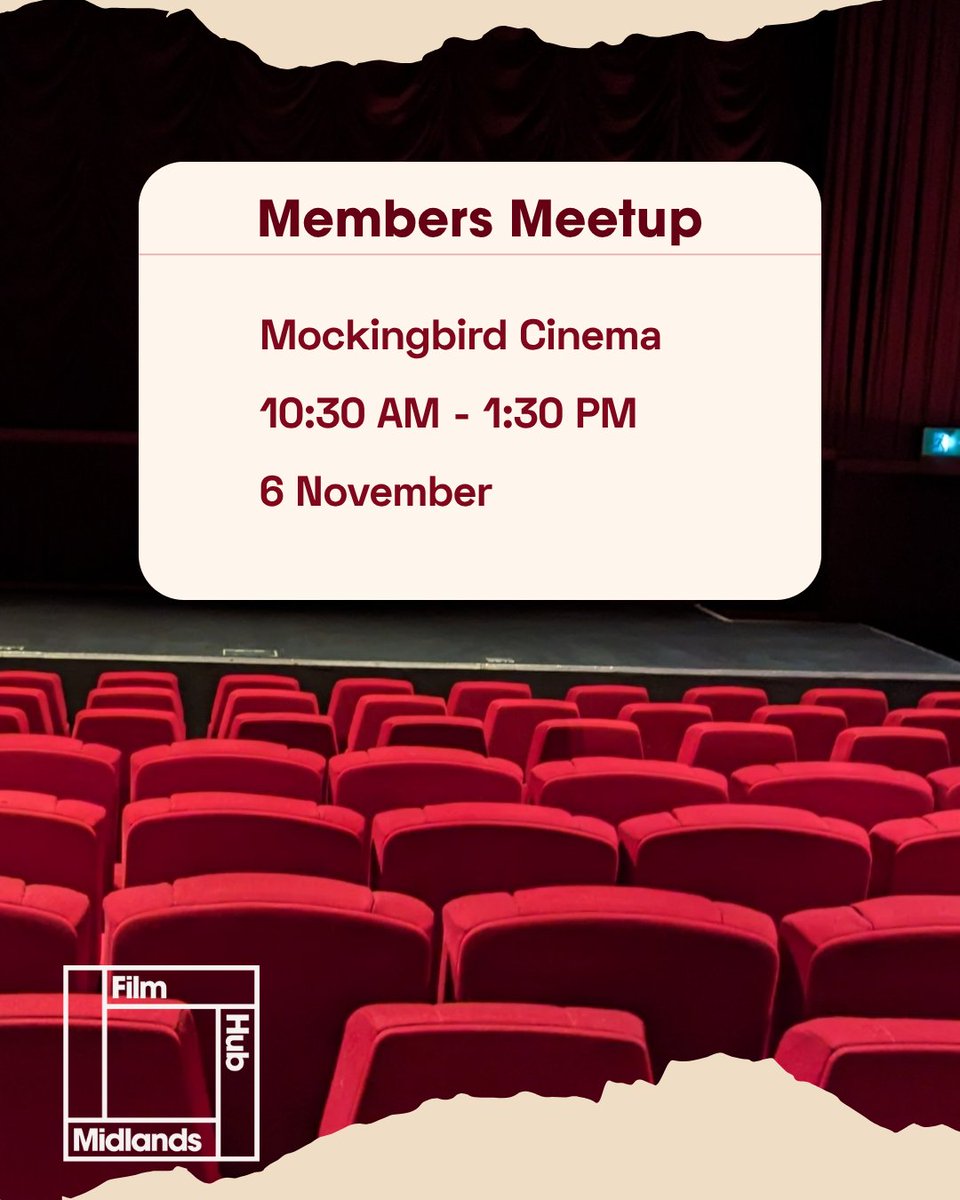 filmhubmidlands's tweet photo. MEMBERS MEETUP 

We are delighted to invite you to our upcoming members' meetup for film exhibitors in the Midlands

📍 @mockbirdcinema &amp; The Nest  
📆 6 November 
🕙 10:30 AM - 1:30 PM   

RSVP https://t.co/UrLybt6iqu https://t.co/nT1dbEc8bp