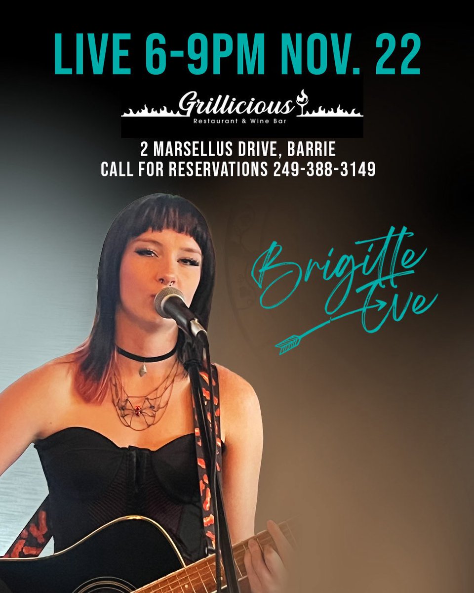 See you all Nov 22 6-9 live music great food. #brigitte #performance #LiveMusic <a href="/IndiesWithMarky/">Indies With Marky</a> <a href="/Rock95Barrie/">Rock 95</a> <a href="/IndieWire/">IndieWire</a>