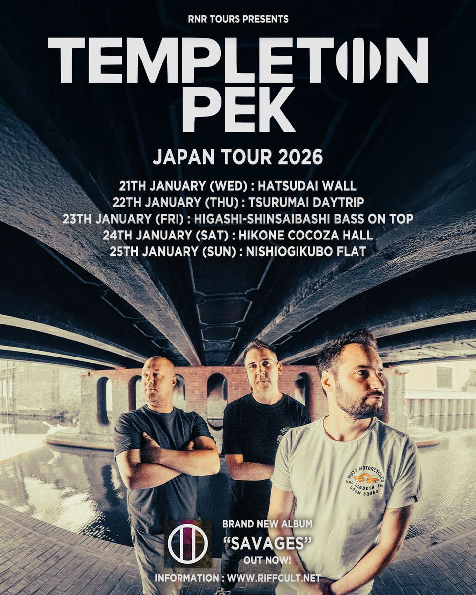 2026年、1月24日(土)彦根COCOZA
🎸激アツイベント確定！💥
RNR TOURS PRESENTS
　「TEMPLETON PEK」 
JAPAN TOUR 2026
詳細はcoming soon...😄