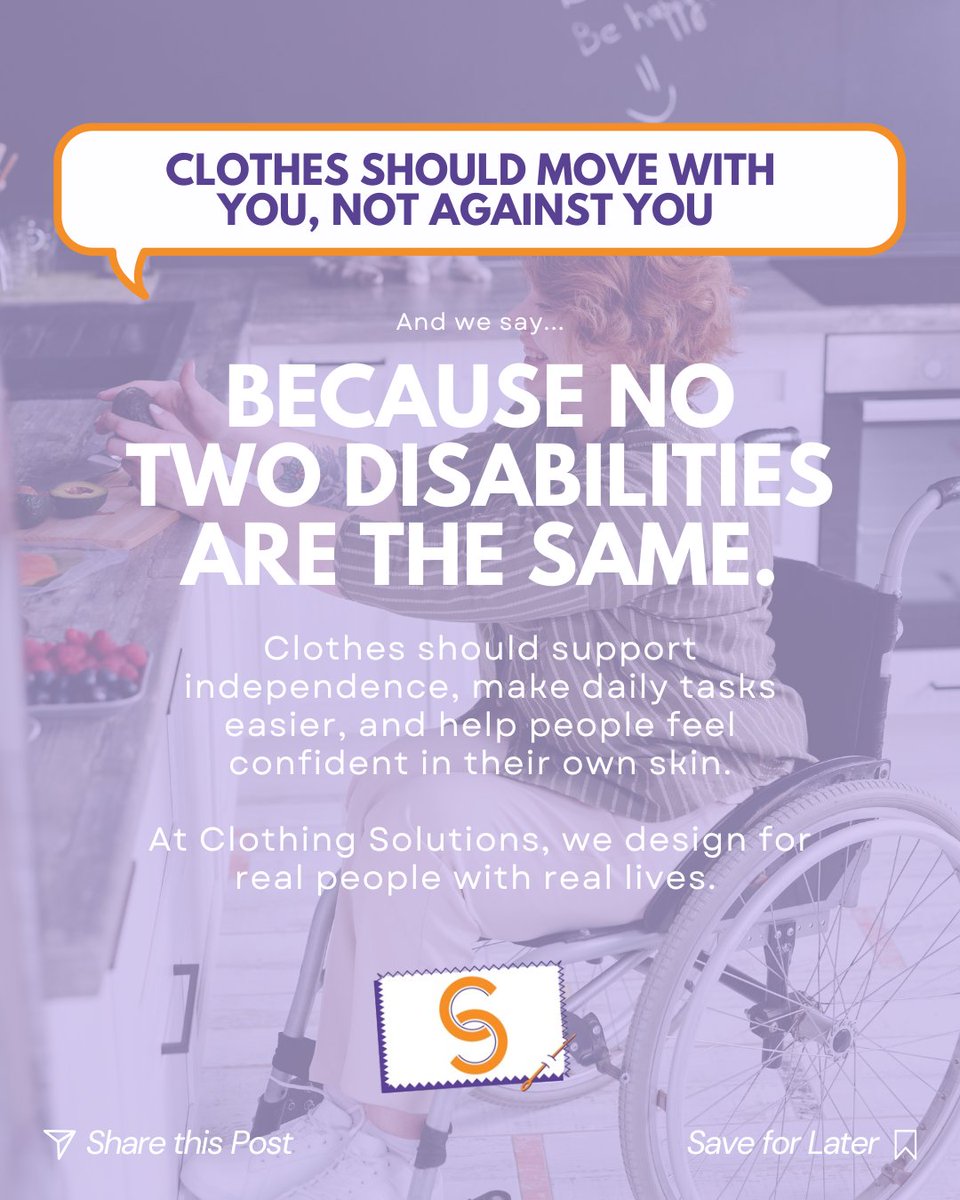 clothingsdp's tweet photo. Clothes should move with you, not against you. 💜
At Clothing Solutions, we design adaptive garments that support independence, comfort, and confidence... because no two disabilities are the same.
#AdaptiveClothing #InclusiveDesign #RealPeopleRealLives https://t.co/yyL6HFaueo