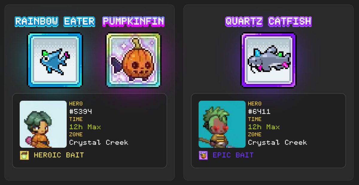 Started off the day with a little och fishing

I caught a pumpkinfin(?), no idea what it does because I can't sell it for marbles, but it looks rare  

still holding onto my heroes since s1, still bullish on <a href="/onchainheroes/">Onchain Heroes | Idle RPG</a>