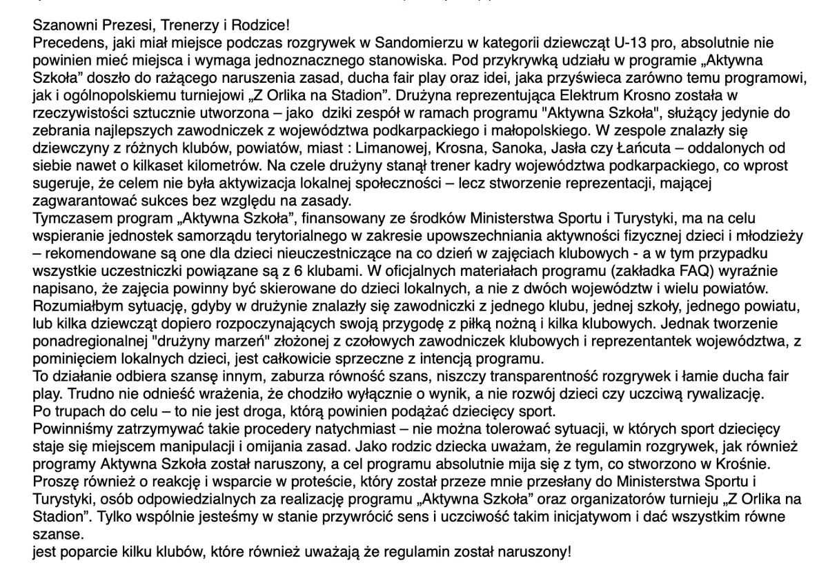 Dostałem maila, który może być (albo raczej - powinien być) interesujący dla <a href="/SPORT_GOV_PL/">Ministerstwo Sportu i Turystyki</a>