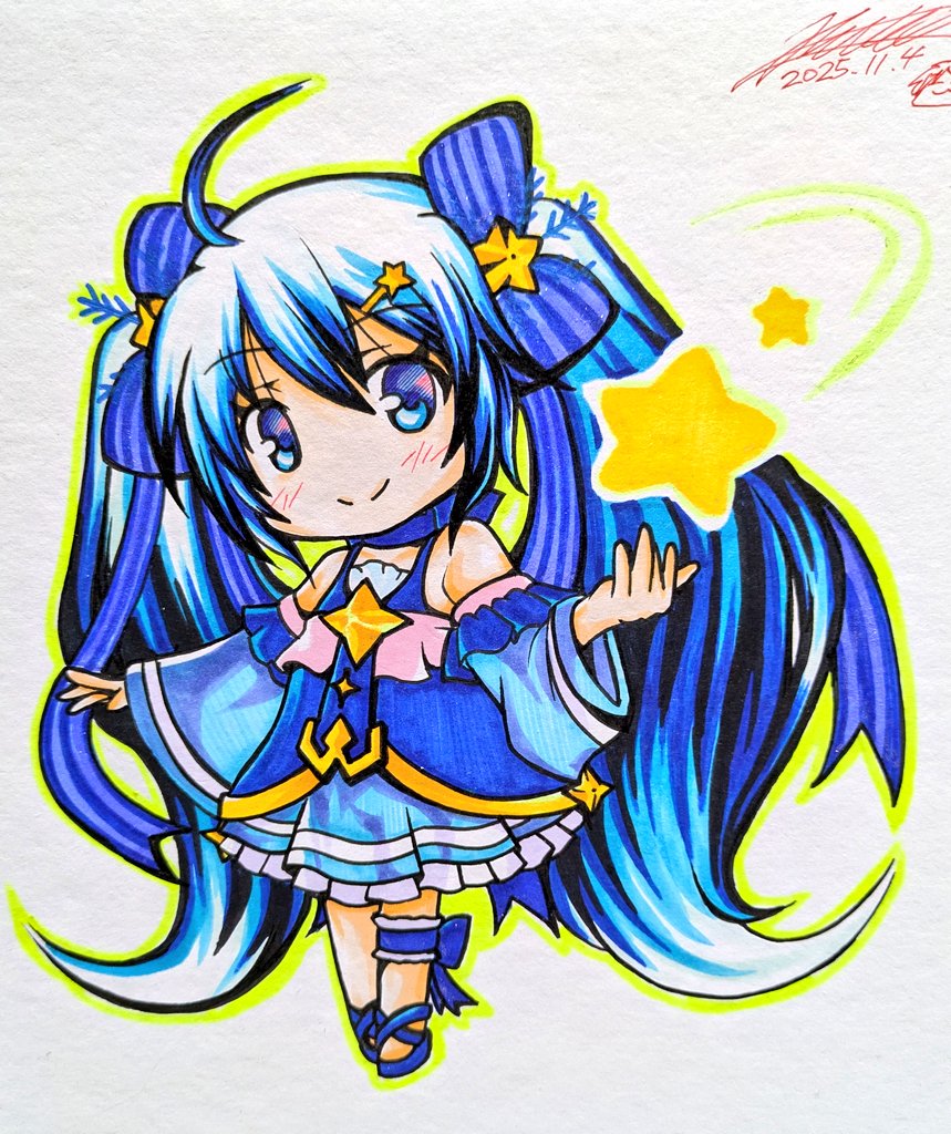 初音ミク ,雪ミク 「色紙14枚目・雪ミク17ティンクルさん。(2枚目) やっぱり写真だとわかりにくい」|キノ店員のイラスト
