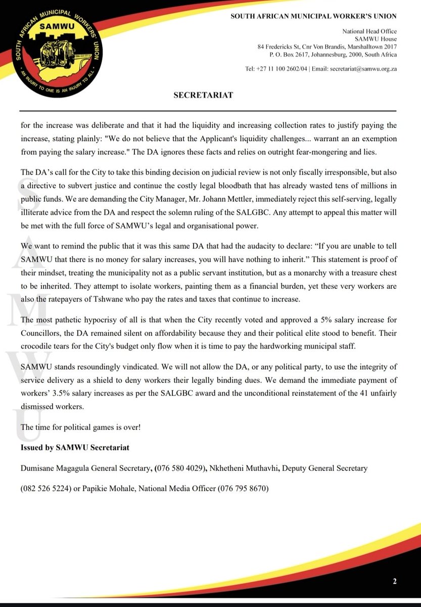 Anti-worker Democratic Alliance (DA) cannot rule Tshwane from the grave!

"This is a cynical, desperate, and treasonous attempt by the Democratic Alliance to rule Tshwane from the grave."