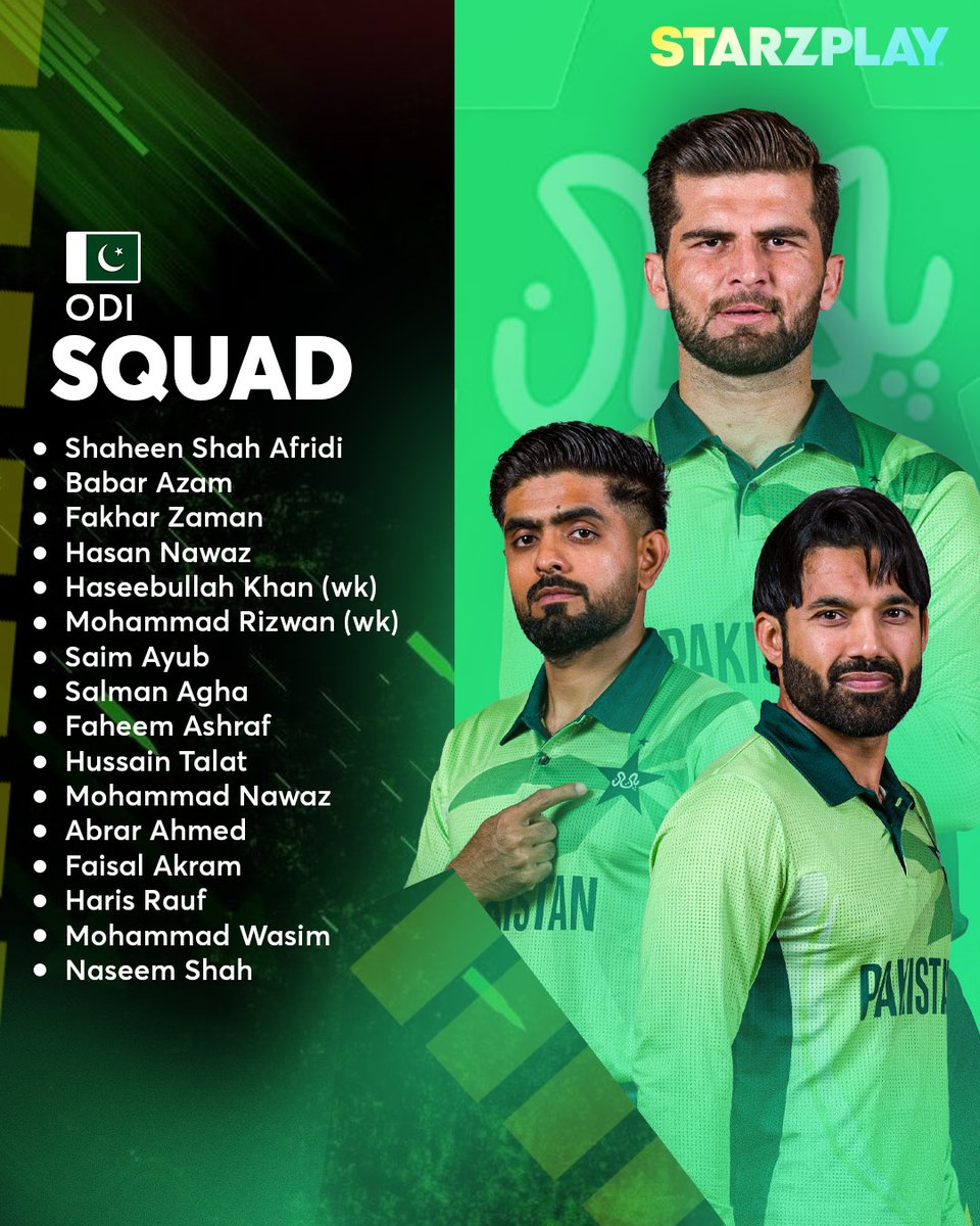 starzplaymasala's tweet photo. Power-packed and ready for action 💪 Pakistan and South Africa announce strong ODI squads loaded with talent and firepower 🔥 Get ready for an epic clash for ODI glory!
#PAKvsSA #ODIAction #CricketMadness https://t.co/Iflr7YEh35
